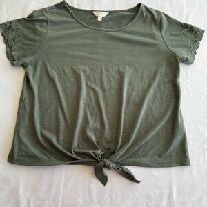 Adiva Women’s Lace Fairycore Boho Short Sleeve Green Blouse W/ Tie Waist Size L